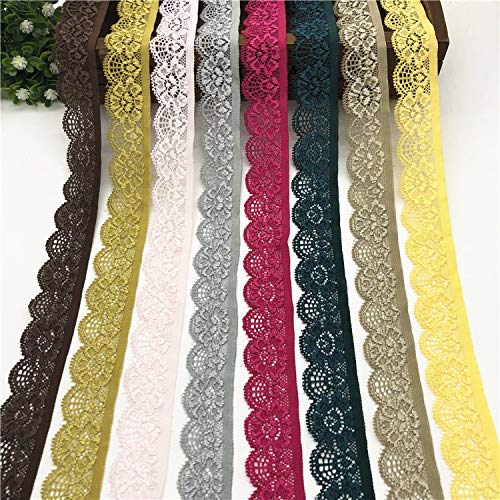 Yalulu 20 Yards Floral Lace Fabric Stretch Elastic Ribbon Trim Lace for Sewing Underwear Garment Headbands Crafts Making (Black) - Image 2