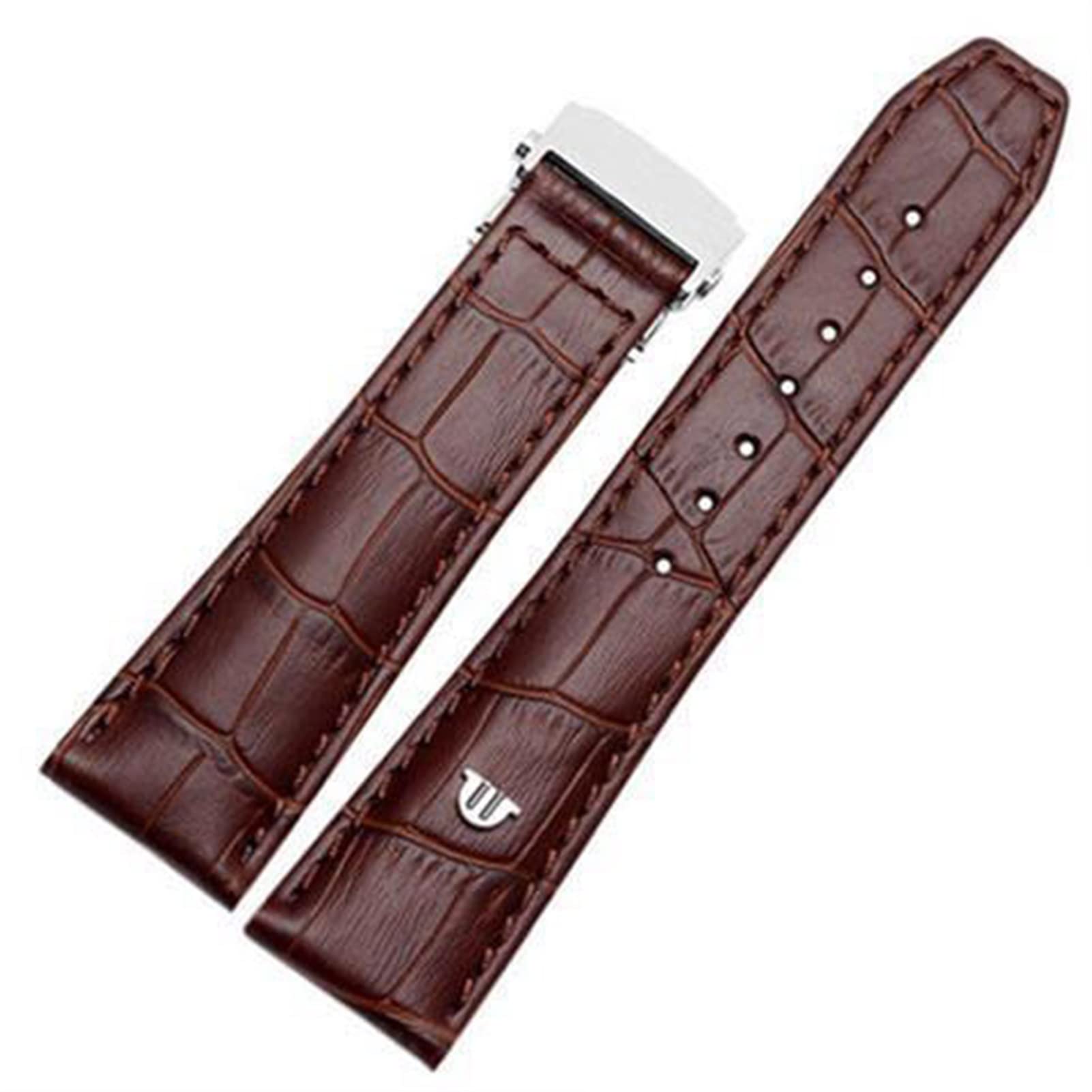 GANYUU For MAURICE LACROIX Eliros watchband First layer calfskin 20mm 22mm with folding buckle Black brown cow genuine leather strap (Color : Brown silver, Size : 20mm)