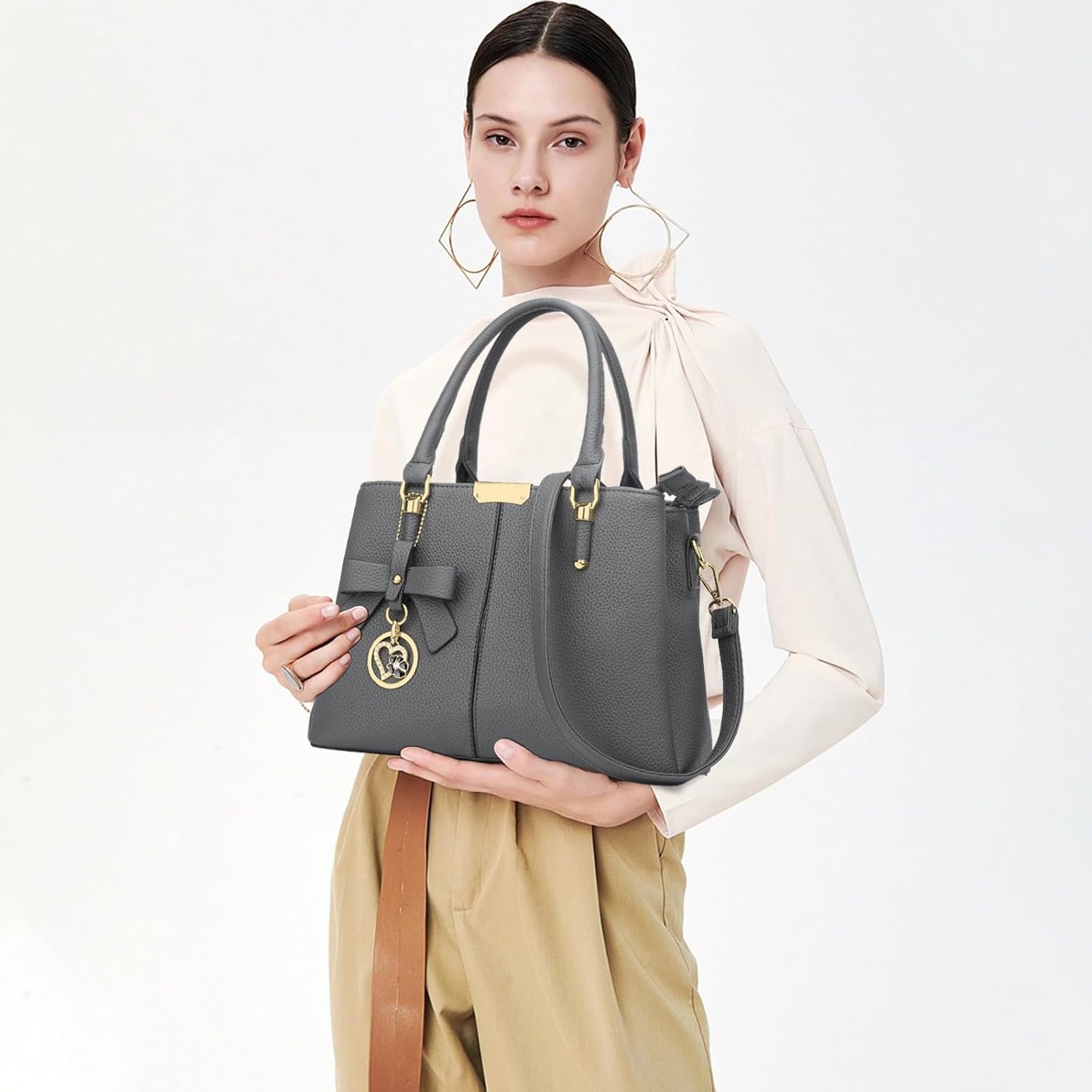 KKXIU 3 Zippered Compartments Purses and Handbags for Women Top Handle Satchel Shoulder Ladies Bags - Image 2