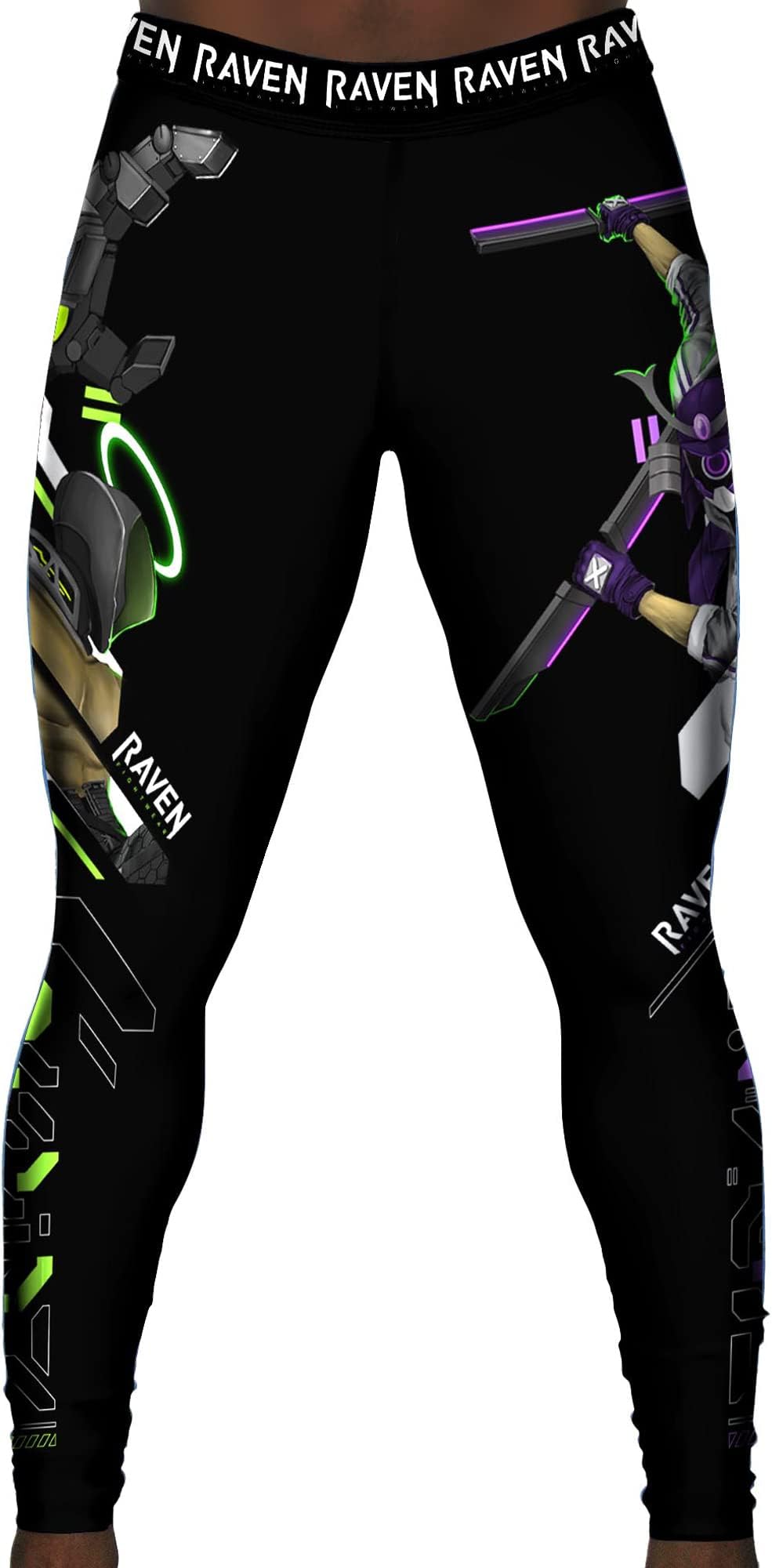Raven FightwearMen's Cyberpunk 3.0 No Gi Jiu Jitsu Pants BJJ Spats Leggings MMA Black