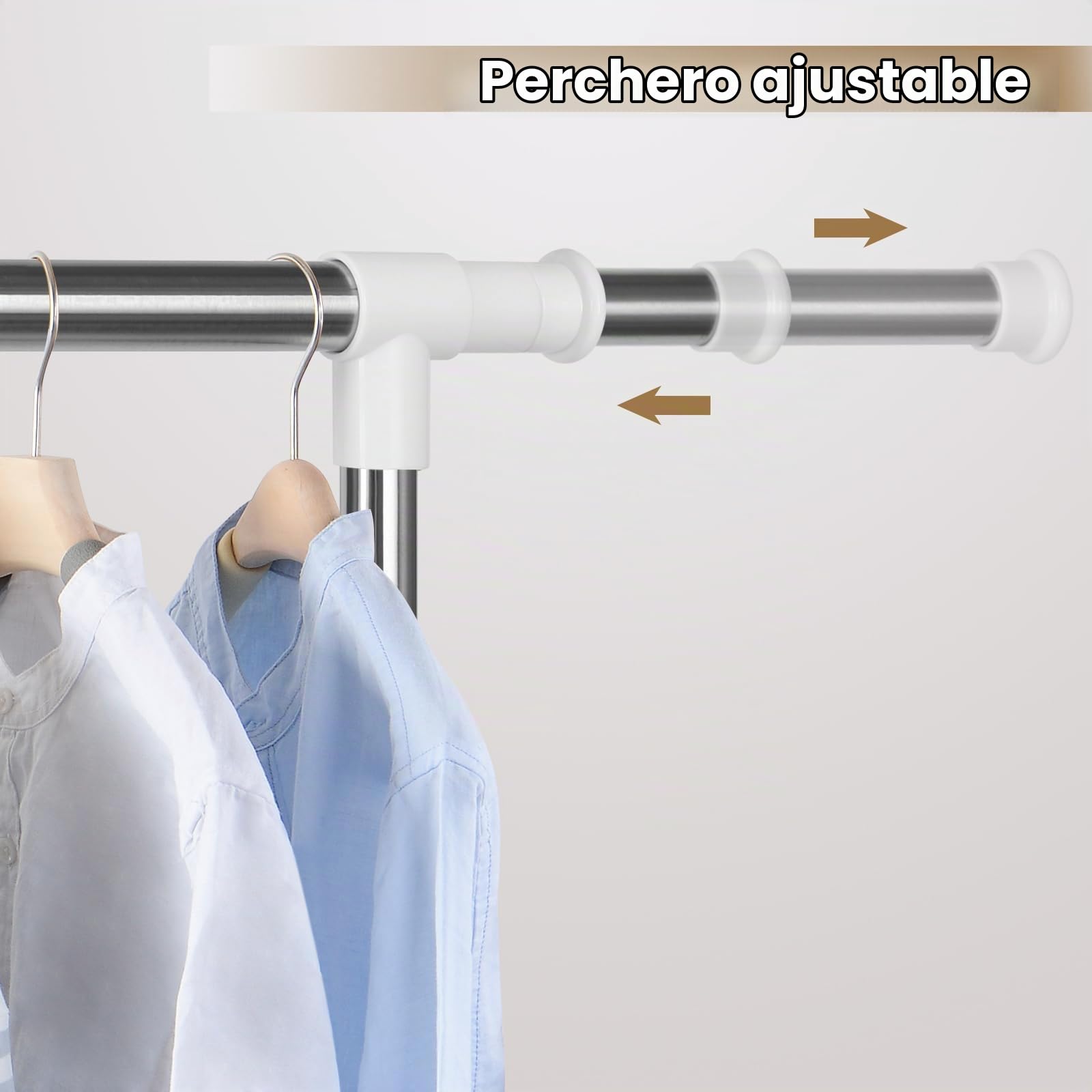 WOLTU Burro Ropa con Doble Barra, Perchero Extensible, Colgador de Ropa con Ruedas y Zapatero, Ajustable, (75,5–151,5) x(94–171) x42 cm, Plateado+Blanco, SRY63sb
