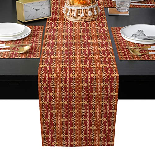 Table Runner Place Mats for Hot Plates Pots Dishes Table Flag for Dining/Dressing Table Wedding Dinner Parties,Ethic Tribes Geometric Filling 70''x13''+13''x19'' Set of 6 Placemats