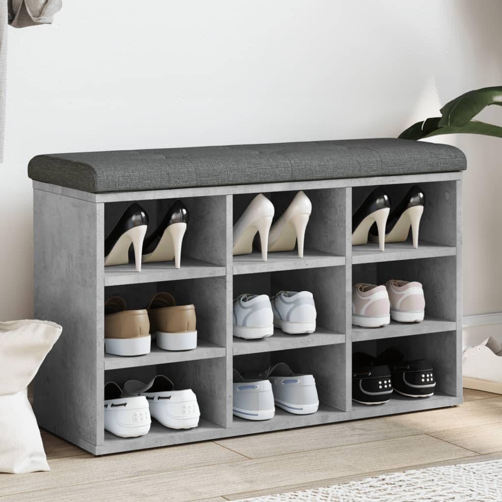 Banc à chaussures robuste gris béton pour optimiser vos petits espaces