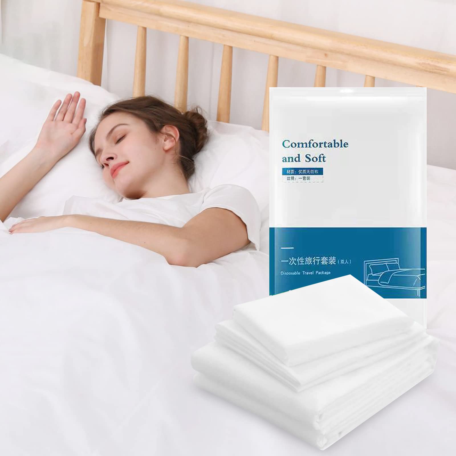 MAKINGTEC 4 Pcs Travel Disposable Bedding Set, Travel Double Models Soiled Sleeping Bag Portable Non-Woven Bedspread Duvet Cover and Pillowcase Set, Suitable for Hotels, Camping and Overnight Stays