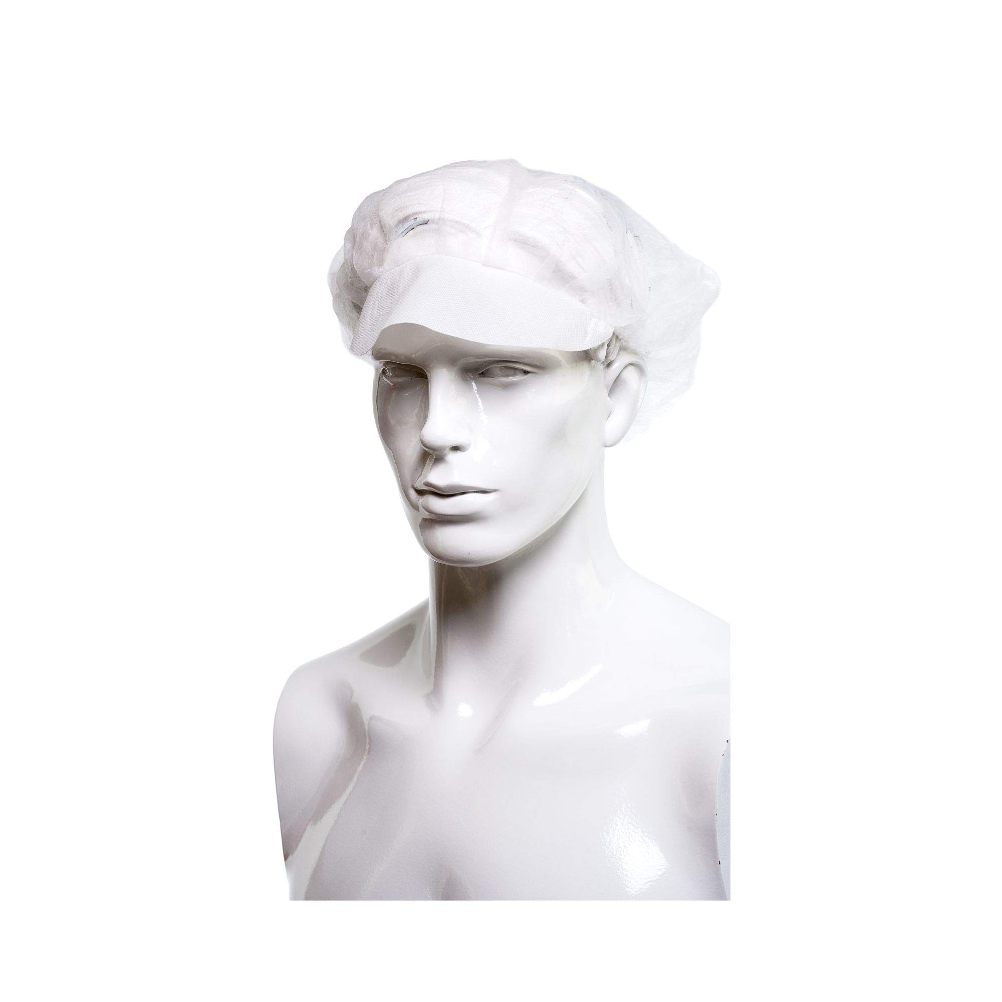 Brenta, Casque Retina monouso en TNT blanc avec visière 100 pièces – Bonnet blanc couvre tête et cheveux – Pour restaurants, cuisine, supermarchés, taille unique, blanc
