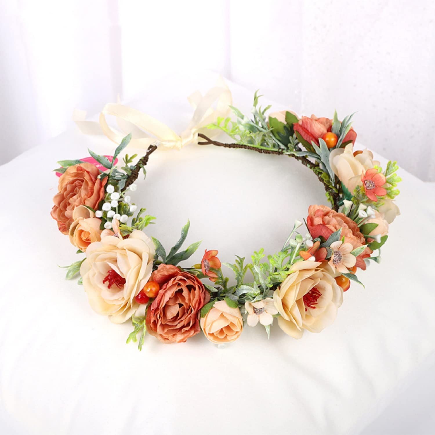 Vividsun Frauen Mädchen Verstellbare Rose Blume Krone Blumenkrone Girlande Hochzeit Festival Party Kopfschmuck (khaki)