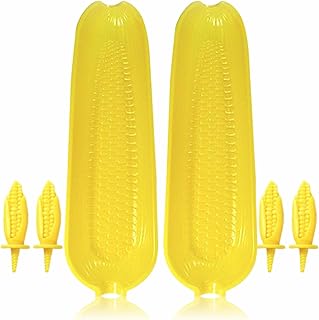 Corn on Cob Forks with Corn Holders Plastic Corn Fork Prong Grips BBQ Grill Food Cob Holders Set for BBQ Grill Food Prongs Skewers Corn and Fruit Meal 6.5cm in Length 5 Pcs Set (Light Yellow)