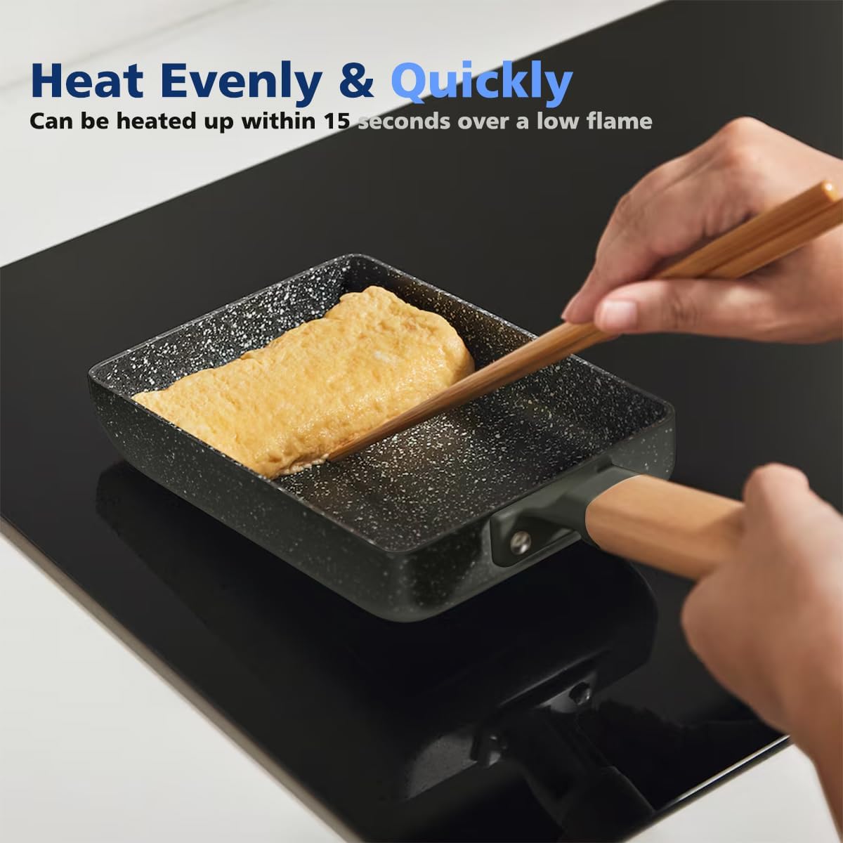 Ceramic Coating Square Japanese Tamagoyaki Omelette Small Skillet, Non-stick Rectangle Egg Roll Pan with Wood Handle (Dark Grey) - Image 2