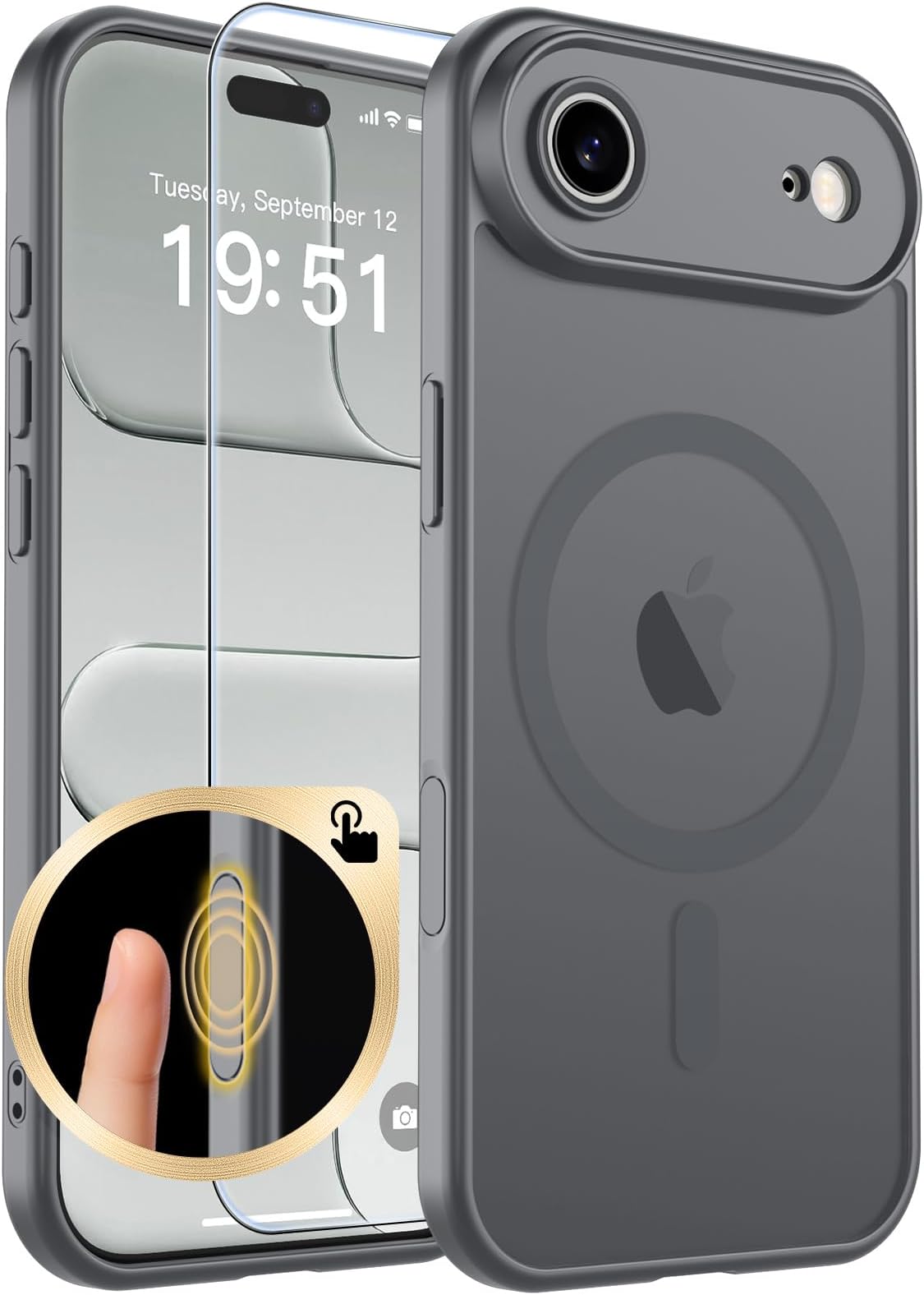 Magnetic for iPhone Air Case with Camera Control Button,[Full Camera Protection][1+Tempered Glass Screen Protector] Slim Translucent Matte Shockproof Phone Cover for 17 Air,Gray