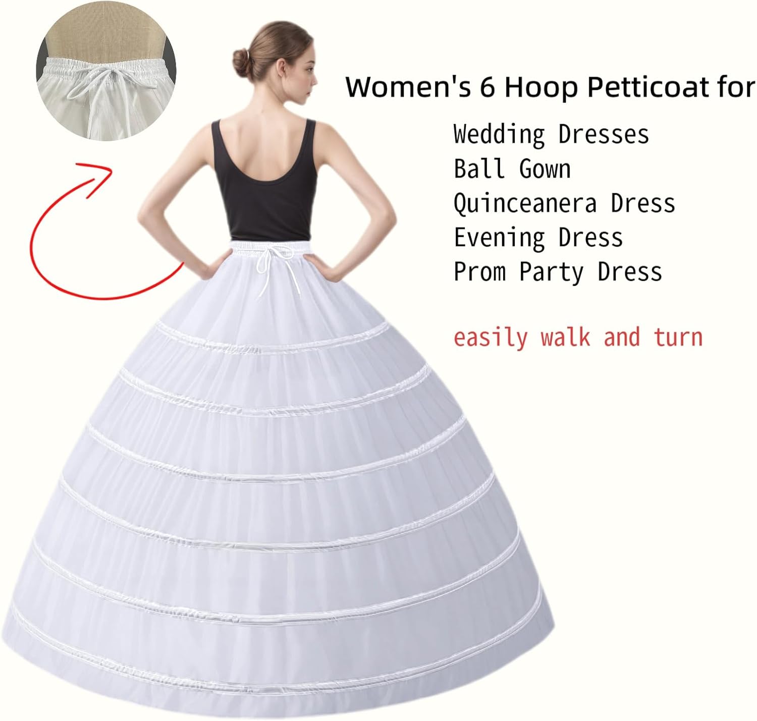 Women's Crinoline Petticoat 6 Hoop Skirt Long Underskirt Full A-Line Slip for Under Bridal Wedding Dress Ball Gown to Make Dress Puffy - Image 3