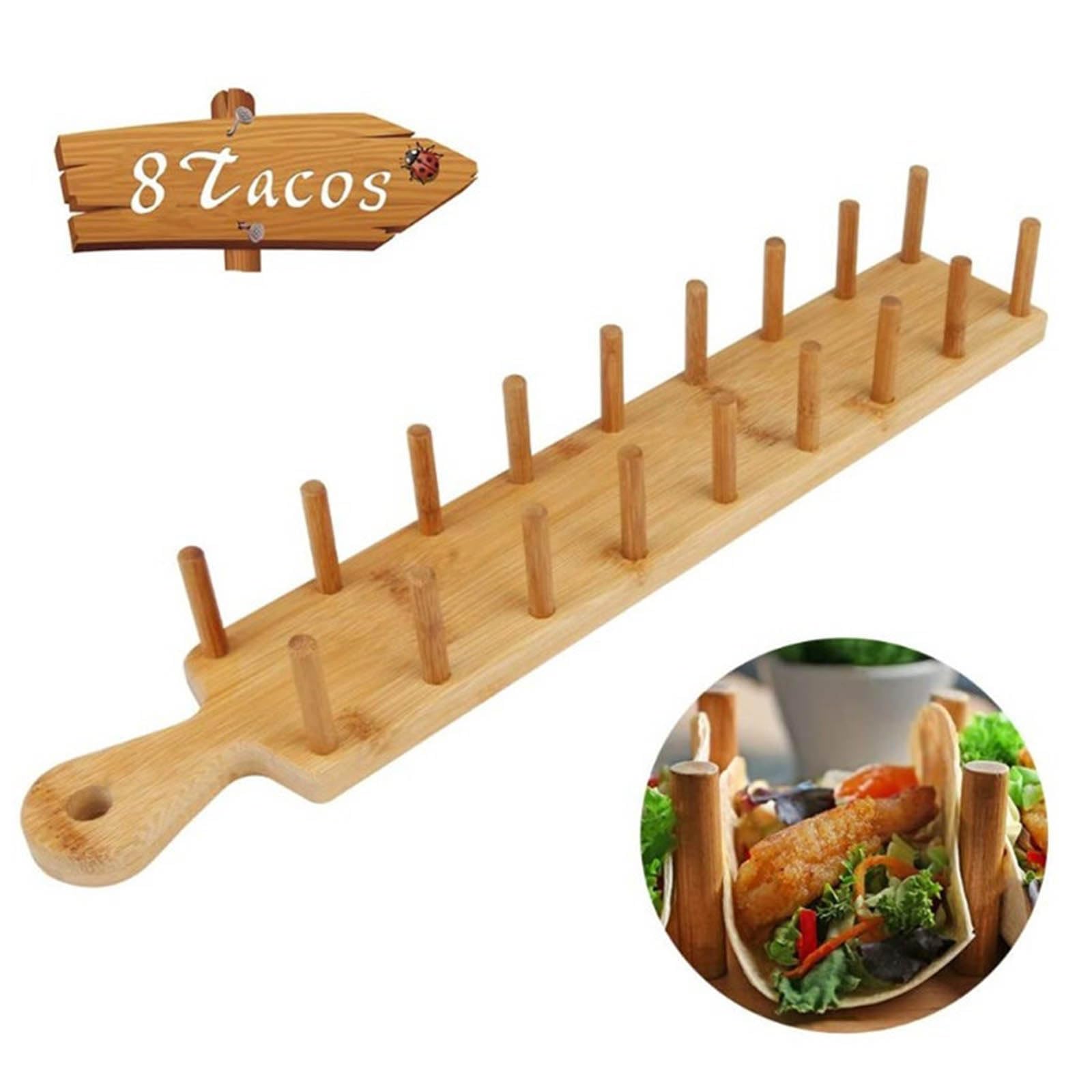 BOGEEL Wood Tacos Holder Rack Mexico Food Stand Tacos Tray Plate Wood Kitchen Tool for Restaurant Food Display