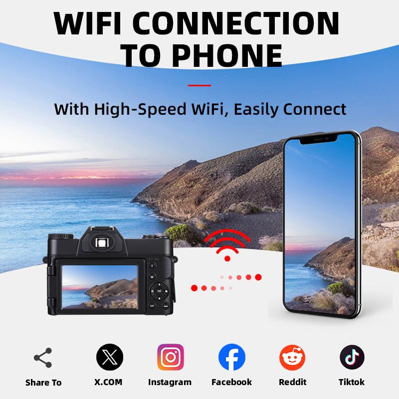 Trovoro Fotocamera Digitale 2025 – 56MP 4K UHD, Schermo Pieghevole 3.0″, Wi-Fi, Time-lapse, Supporto Microfono Esterno (nero + 32GB) - 3