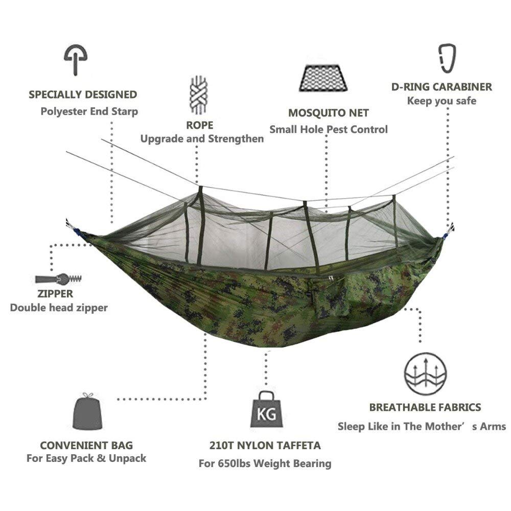 Amaca da campeggio con zanzariera e antipioggia, amaca da viaggio per insetti, tenda per escursioni all'aperto, zaino in spalla, accessori da campeggio e attrezzatura da campeggio, verde militare