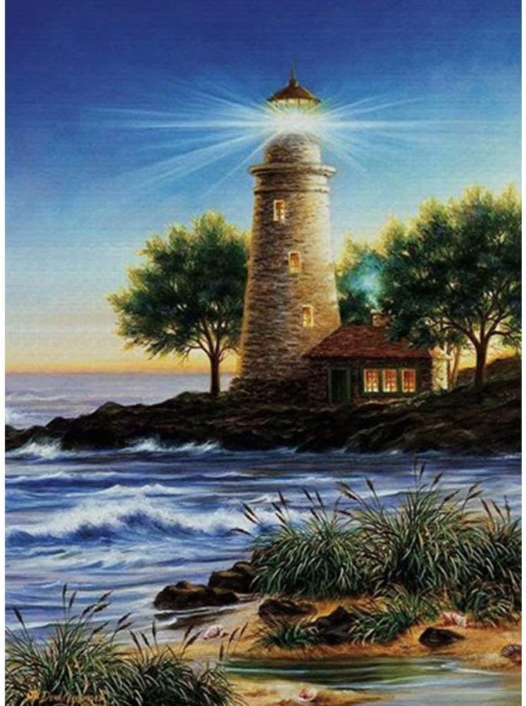 DIY 5D Diamond Painting Kits for Adults,Full Drill Diamond Embroidery Kit Home Wall Decor Wall Art Paint by Numbers Office Decor 12x16Inch(Lighthouse 6)