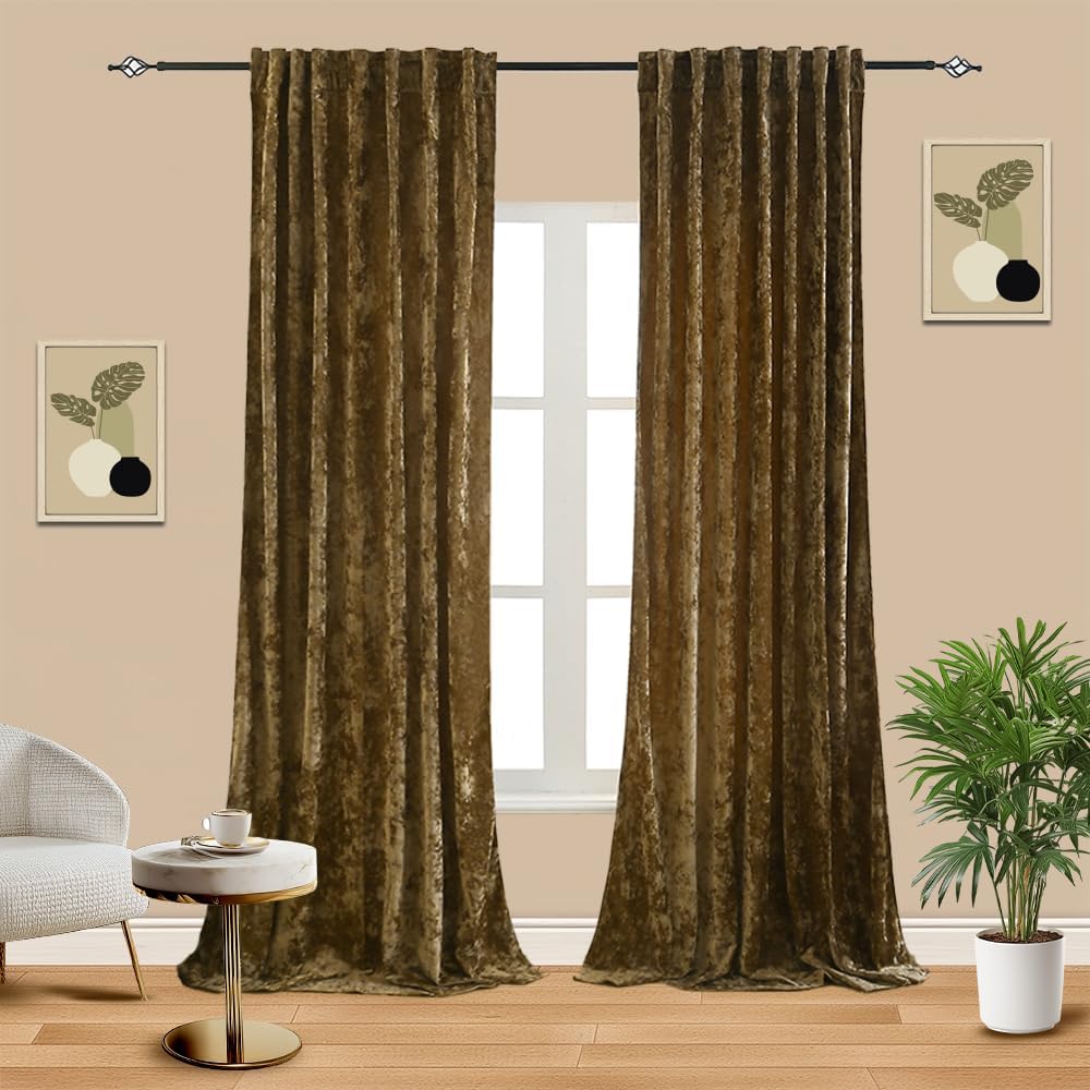 Blackout Curtains Soft Luxury Velvet Curtains for Bedroom Nursery Patio Doors Rod Pocket Back Tab Drapes 2 Panels Curtains for Living Room,52 by 84Inch, Brown