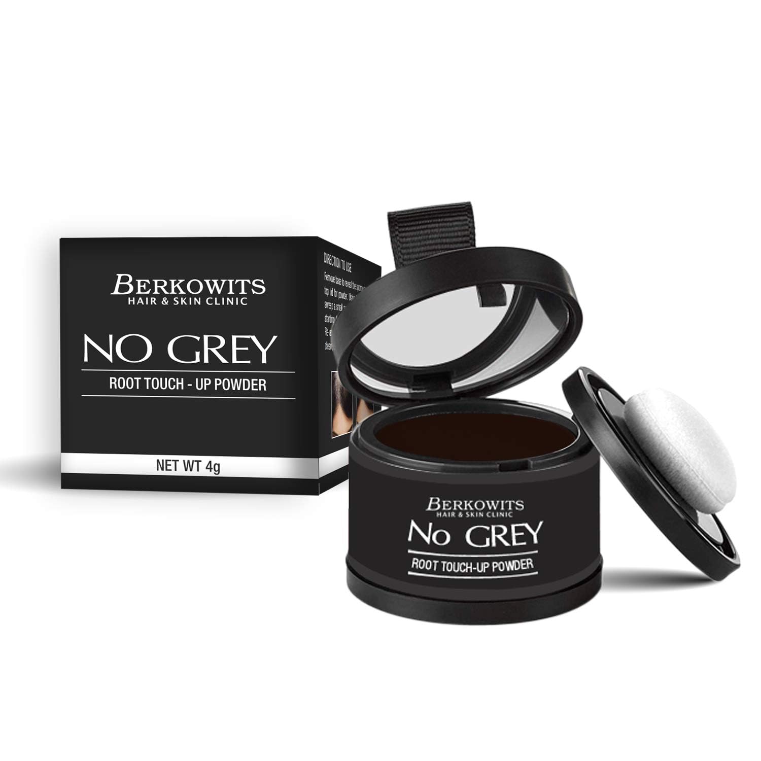 BERKOWITS HAIR & SKIN CLINICS Berkowits No Grey Root Touch Up Powder, Hair Concealer For Grey Hair | Instant Root Cover Up Hair Color | Brown 4Gm