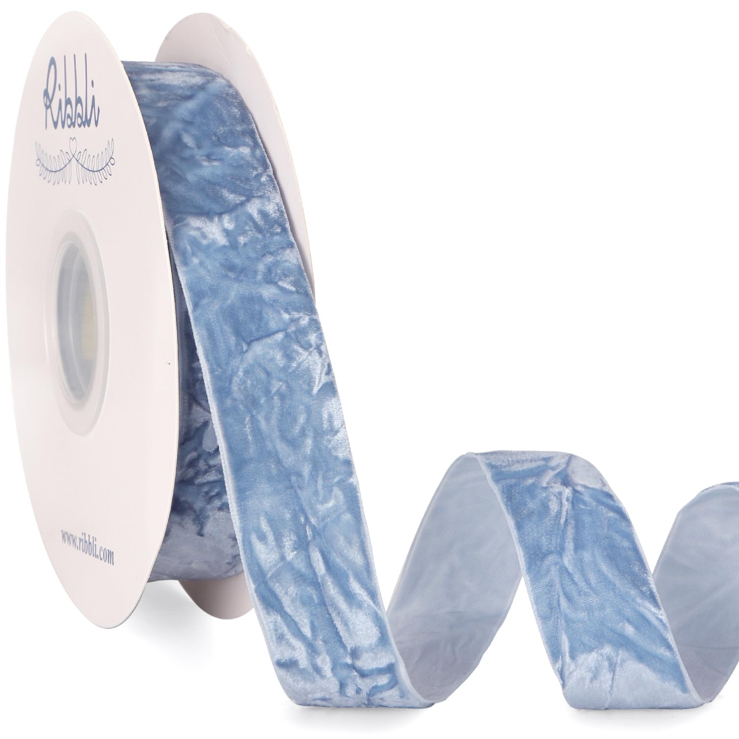 1 inch x 10 Yards Dusty Blue Luxury Crinkled Velvet Ribbon for