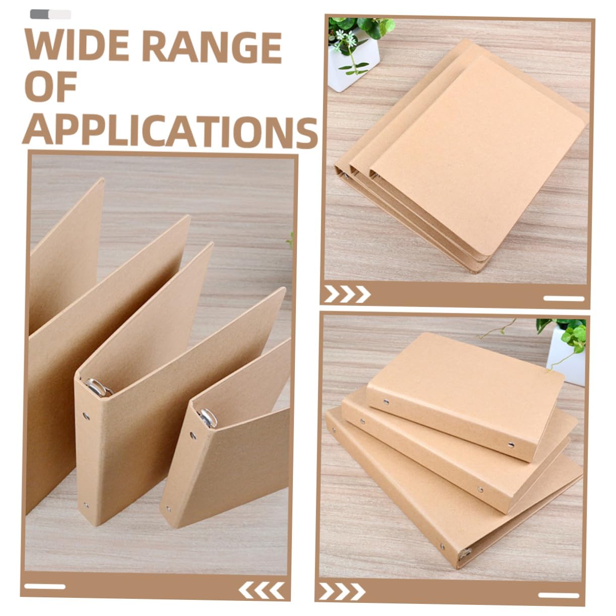 3 pièces Lot de Classeurs Souples à Anneaux Kraft Couverture Reliure pour Carnet Perforé Protection et Portable pour Bureau et École