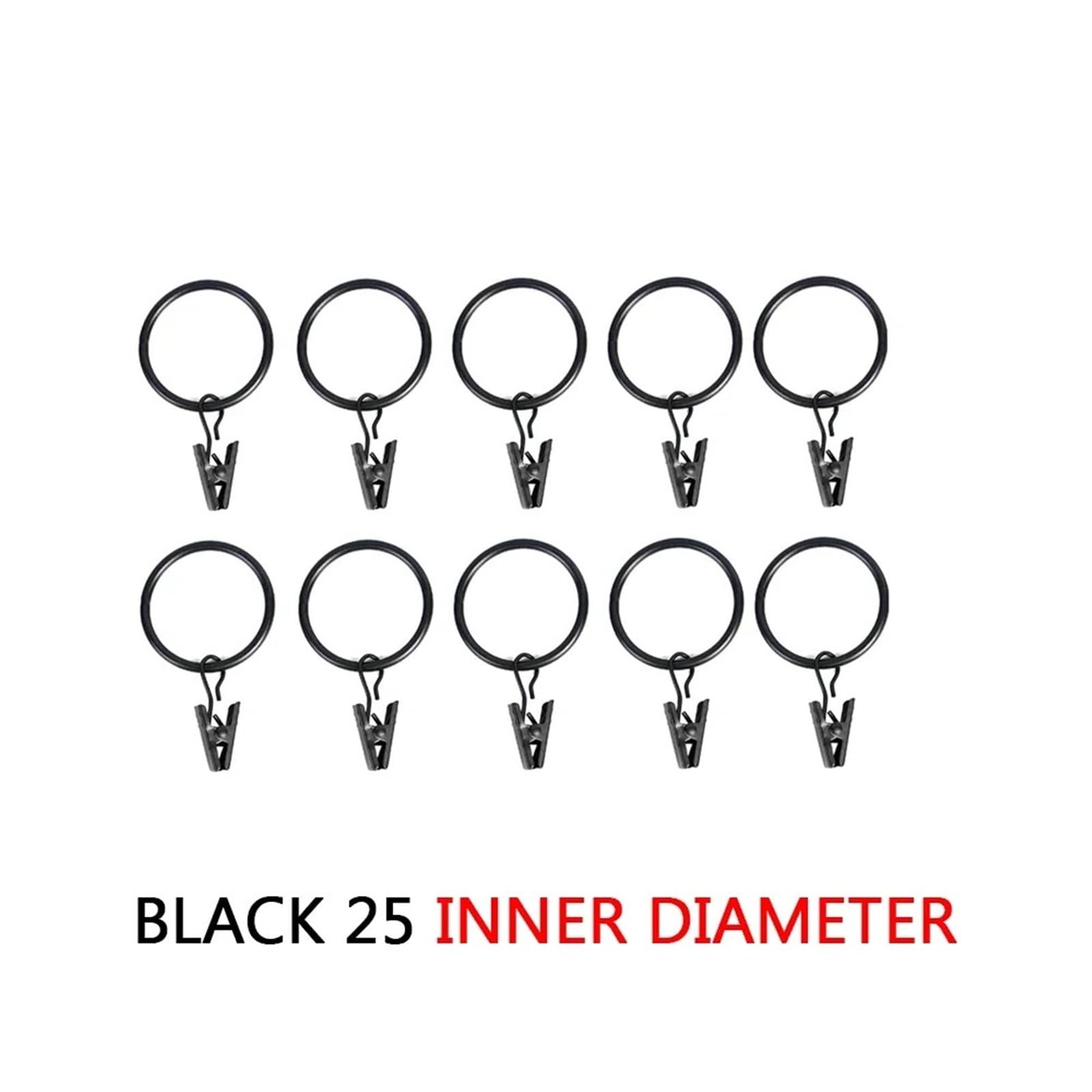 Anillos para Cortina De Ducha Anillos de Gancho de Cortina de Metal, Clip de Varilla, Abrazaderas de Ducha for Ventana, Pinza de Ropa Retro, Hebilla de Poste, decoración del hogar(Black-25mm,50pcs)