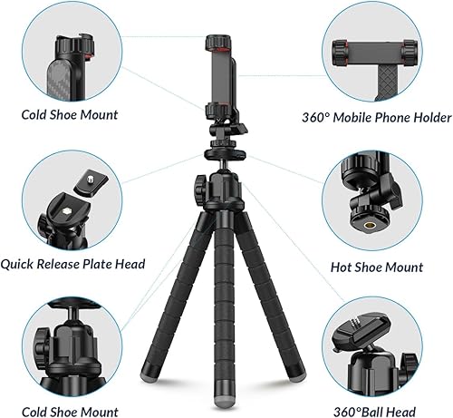 Miniatura 8 de APEXEL Trípode para teléfono, portátil y flexible con control remoto para grabación de video, vlogging y fotografía de viaje para teléfono celular,