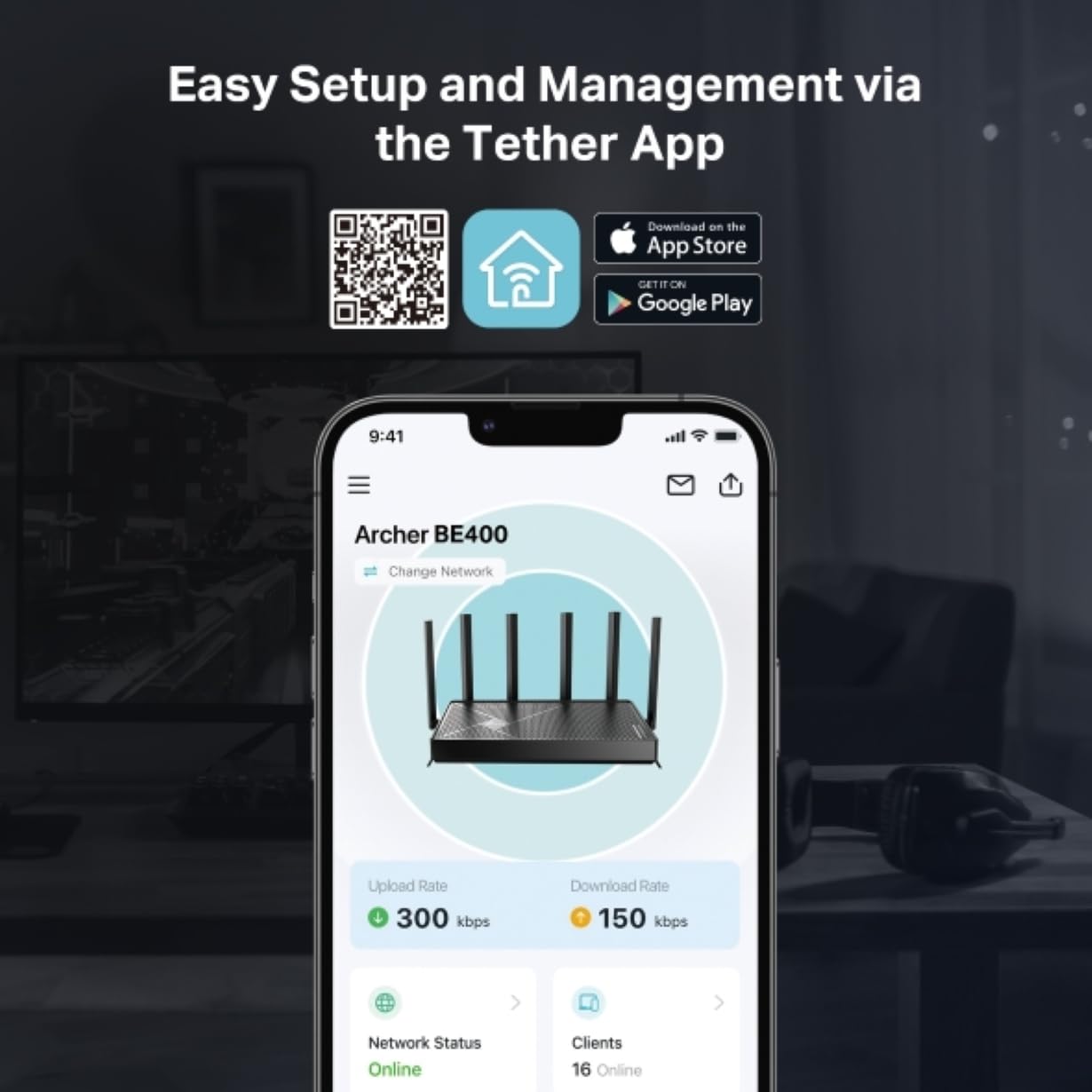 TP-Link Archer BE400 - Router WiFi 7 Doble Banda 6500Mbps, 2.5G WAN/LAN, Cobertura Maxima 6 Antenas Externas con Tecnología MLO, EasyMesh, Beamforming, Control App