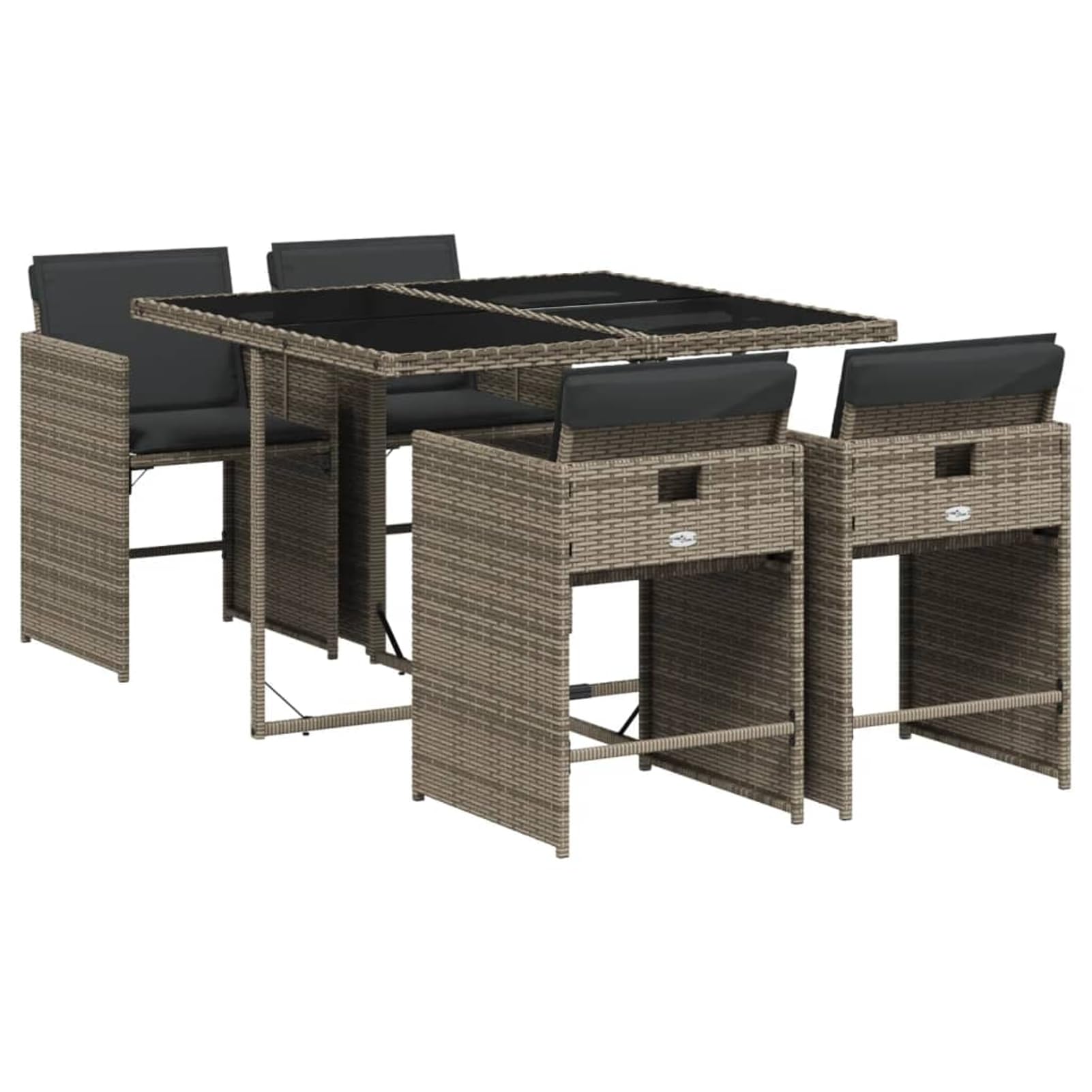 Homgoday Juego de Comedor de Jardín con Mesa de Vidrio Templado y Sillas Plegables - Rattan PE Gris