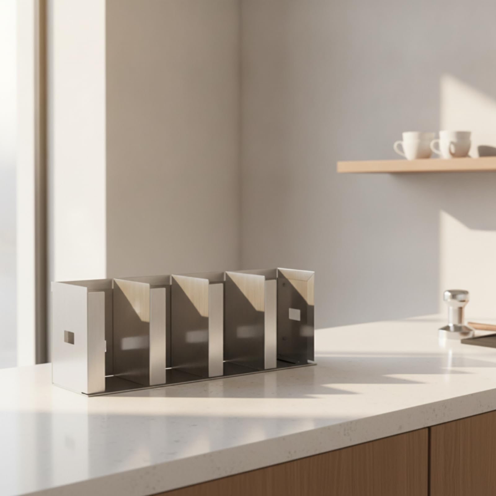 Qianly Porta Coperchi in Acciaio Inox Regolabile Porta Coperchi con Scomparto Salvaspazio Portacoperchi per Operatori di Bar, Ristoratori, Bar, Credenza, 4 Scomparti 50cm