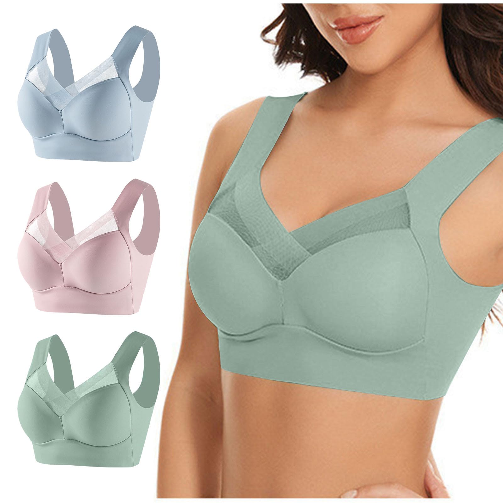 3 Paquete Sujetadores Deportivo sin Aros Mujer Sujetador Push Up sin Costuras Reductores Bralette con Escote Sexy Sostenes Básicos Cómodo Bra Interior Ropa Suave para Diario
