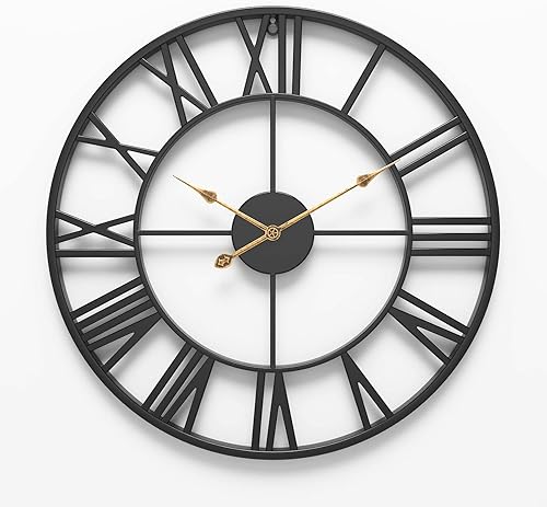 Miniatura 8 de EURSON Relojes de pared grandes de 24 pulgadas, sin tictac, silenciosos, funciona con pilas, de gran tamaño, de metal, redondos, números romanos