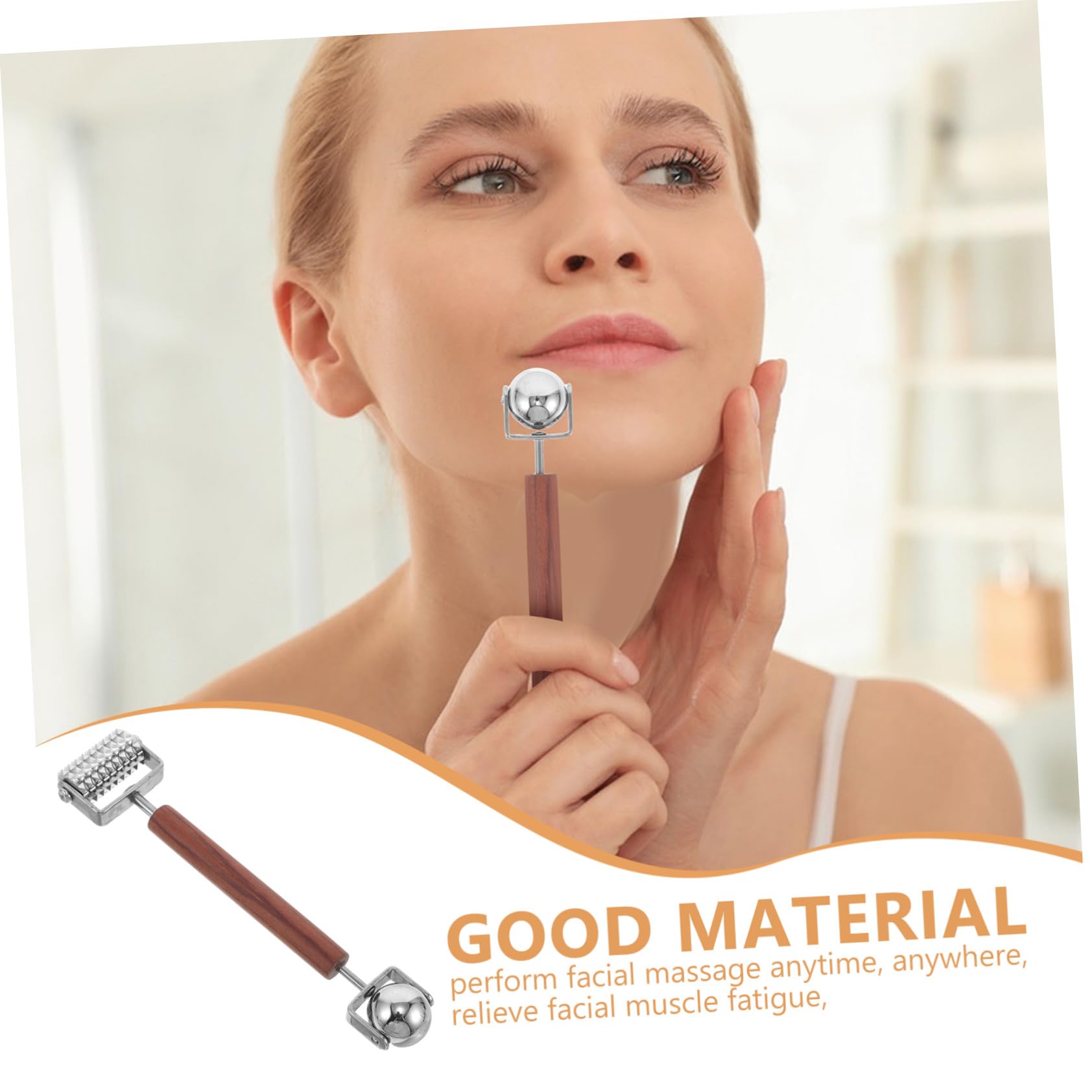 Mobestech Set di Rulli per Viso a Doppia Estremità in Acciaio Inox 3d per Massaggio Guasha e Sollevamento Mento, Dispositivo Portatile Anti-rughe e Gonfiore per Cura del Viso e Contorno