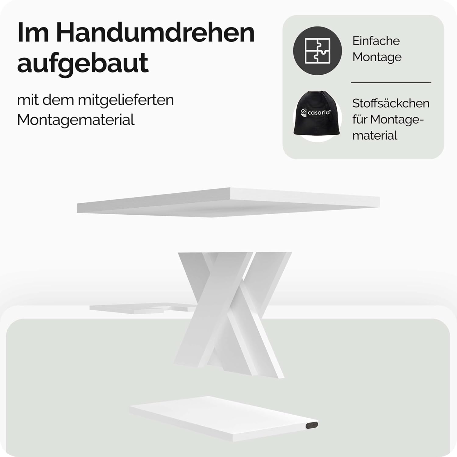 Diagram showing easy assembly steps for the Casaria coffee table