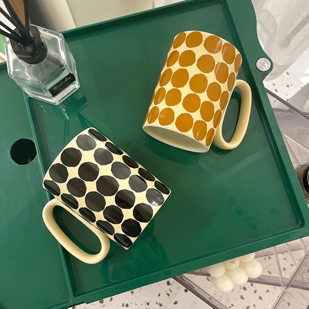 TOMYEUS Keramikbecher Keramikbecher Polka Dot Paar Kaffee Wassertasse Retro Französisch Große Kapazität Frühstücksbecher Geeignet for Home Office School Smart Mug (Color : Schwarz)