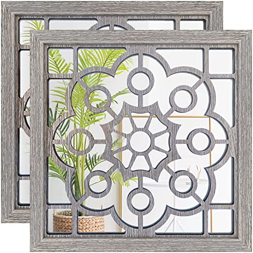 2 espejos de pared cuadrados, espejos decorativos, rústicos, espejos de acento para casa de campo, espejo de entrada para dormitorio, dormitorio, decoración de pared. Color de carbón vegetal 50 cm Cover