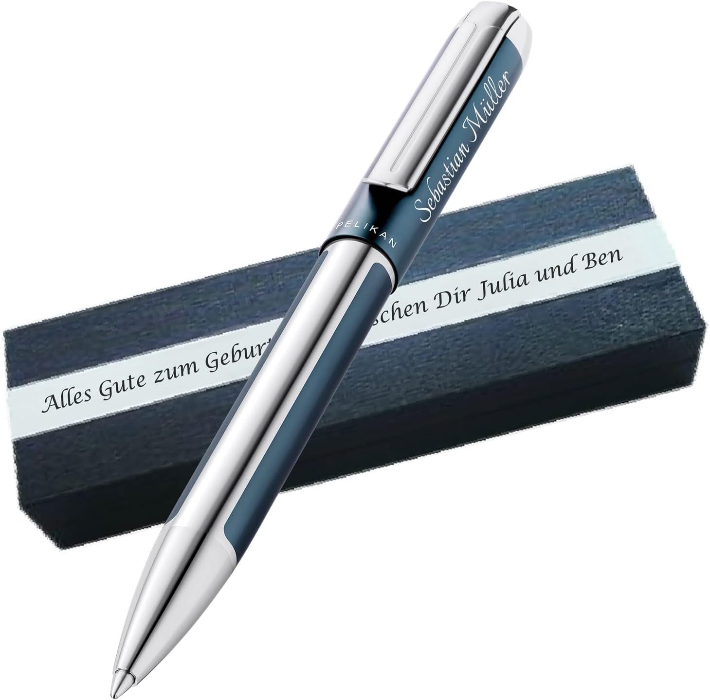 Wunschgravur Personalisierter Pelikan Kugelschreiber Pura® K40 Petrol | Aluminium | Drehmechanik | Personalisierte Geschenkobox als Geschenk & Symbole gravierbar PS142Box2