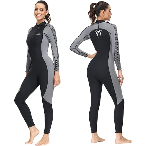 Yueta Womens Wetsuit Full Body 3mm Neoprene Diving Wet Suits Front Zip Long Sleeve Scuba Diving Suit Surfing Swimming Snorkeling