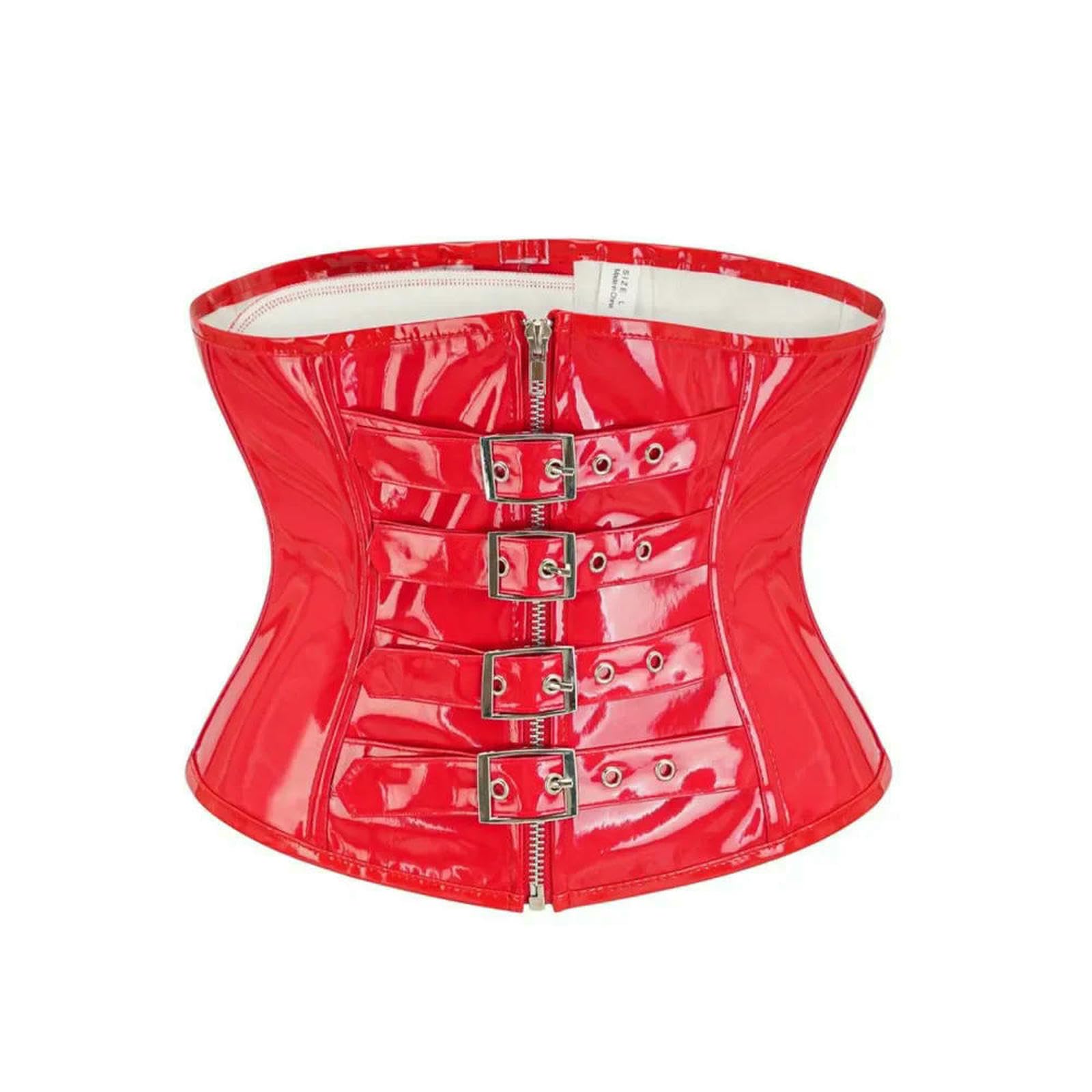 Ceinture amincissante Femme Corsetto Sottoseno in PVC Donna Steampunk Zipper Vita Trainer Bustier Dimagrante Body Shaper Lingerie Sexy Clubwear-Rosso-l