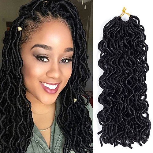 Dingxiu (3Packs Deal) 20'' Wavy Faux Locs Crochet Braids Hair Extensions Dreadlocks Curly Fauxlocs Synthetic Braiding Hair Havana Mambo Twist for Black Women 20 inch 1B 24strands/pack(1B)