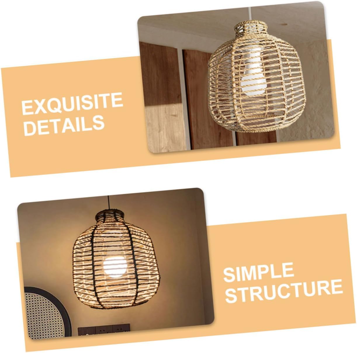 Woven Lampshade Pendant Light Fixture Handmade Paper and Hanging Shade for Rustic Farmhouse Decor Bedroom and Living Room