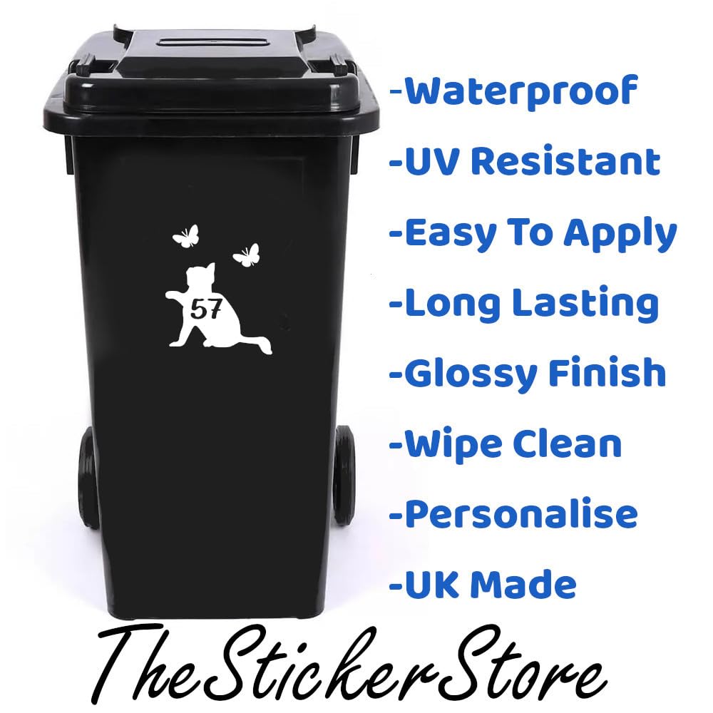 Cute Cat Chasing Butterflies Waterproof Wheelie Bin Stickers, Vinyl Material, Gifts for Cat Lovers - Image 3