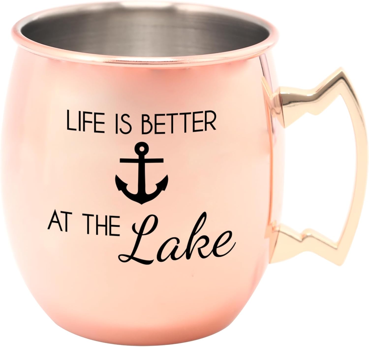Pavilion Gift Company - Life Is Better At The Lake - Anchor - 20 oz Copper Stainless Steel Gold Brass Handled Moscow Mule Mug Cocktail Beer Bar Party Cup Drinkware