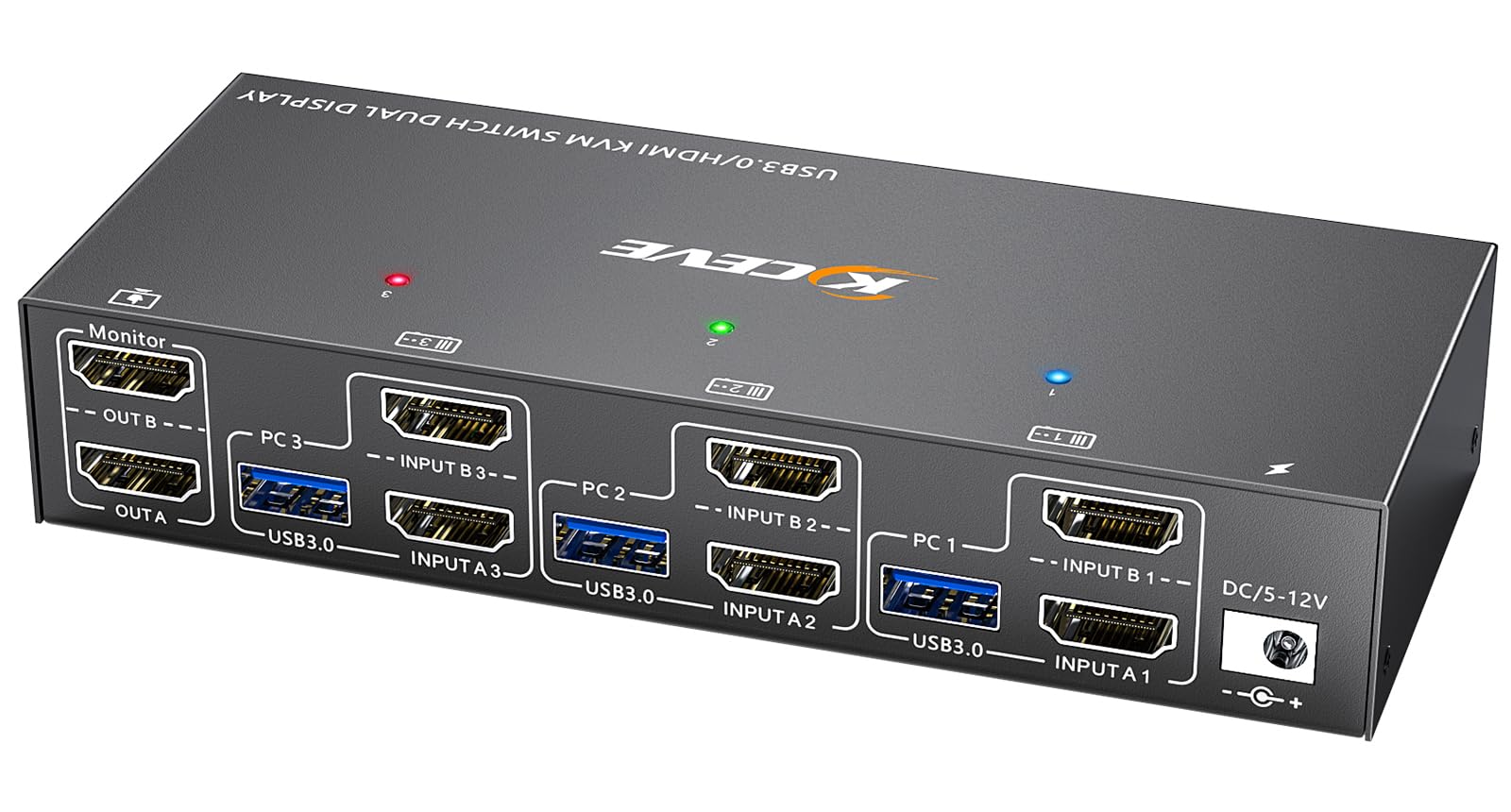 KVM Switch 3 PC 2 Monitore HDMI, EDID Emulator, USB 3.0 HDMI2.0 KVM Switch Dual Monitor 4K@60Hz für 3 PC Teilen Tastatur, Maus, Wired Remote(4K HDMI 3 in 2 out KVM)