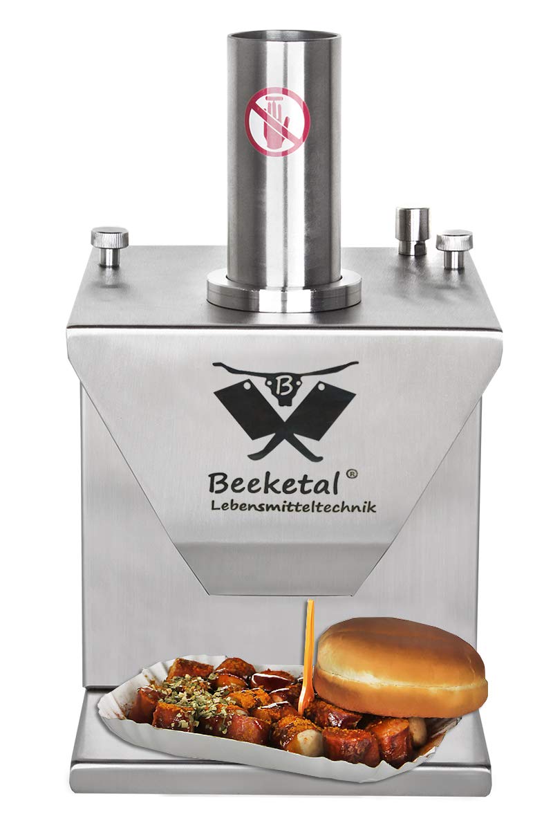 Beeketal 'CSB-3E' Profi Gastro Currywurst Schneider elektrisch mit Schnittstärkeneinstellung von 5-30 mm, Wurstschneider Gehäuse und Messer aus Edelstahl, 135 Watt Motor (wartungsfrei)
