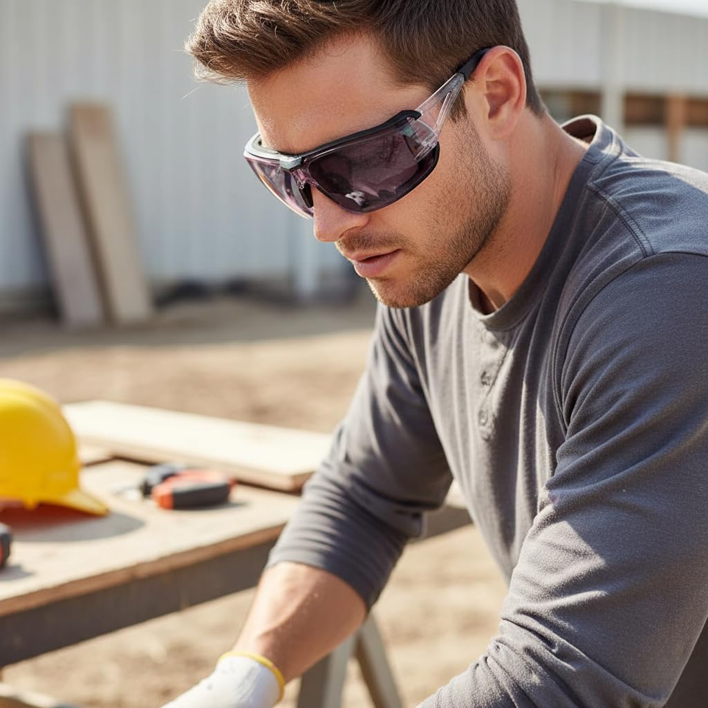 UKNOW Gafas de seguridad fotocromáticas, lentes de transición resistentes a los arañazos, junta de espuma extraíble, gafas protectoras ANSI Z87.1