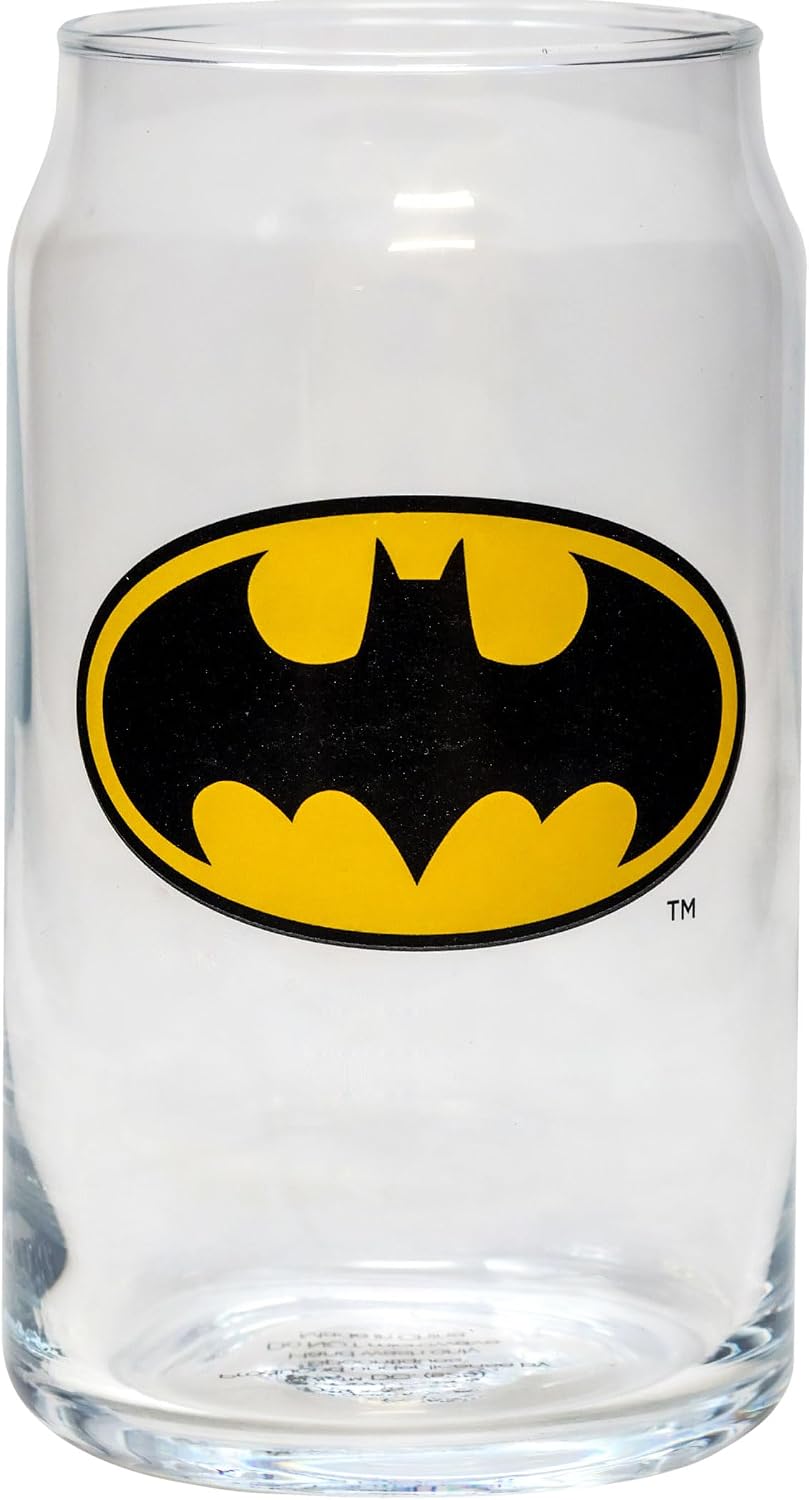 Spoontiques Batman Glass Set - 2 Unique Glasses Per Set in Colorful Decorative Gift Box - 16oz - 5 1/4" Tall