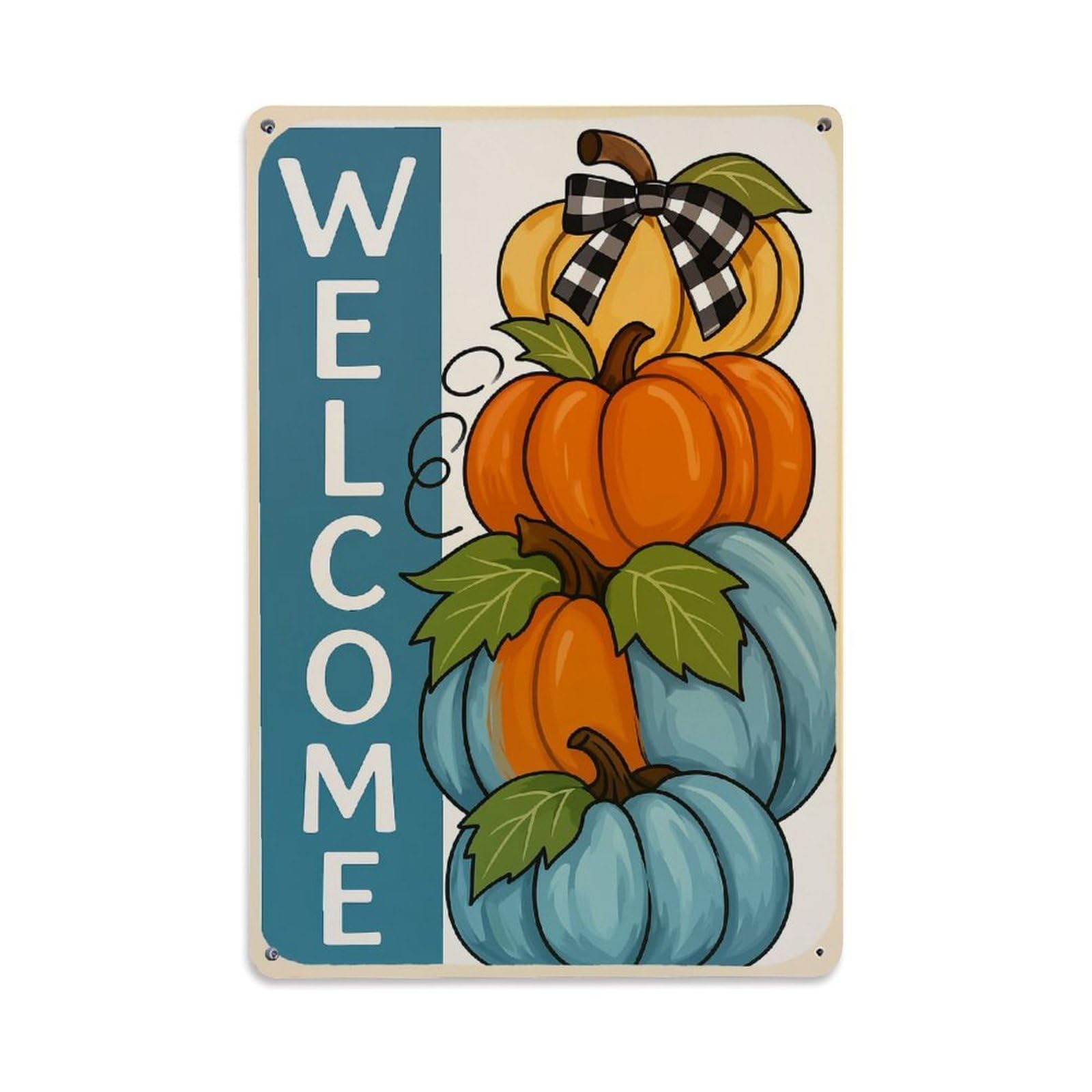 Jdyaojiesheng Vintage Welcome Pumpkins Autumn Leaves Bow Tin Sign Retro Metal Wall Decor Metal Poster, Home Bar Garage Farmhouse Cafe Wall Art Decoration 8X12inches