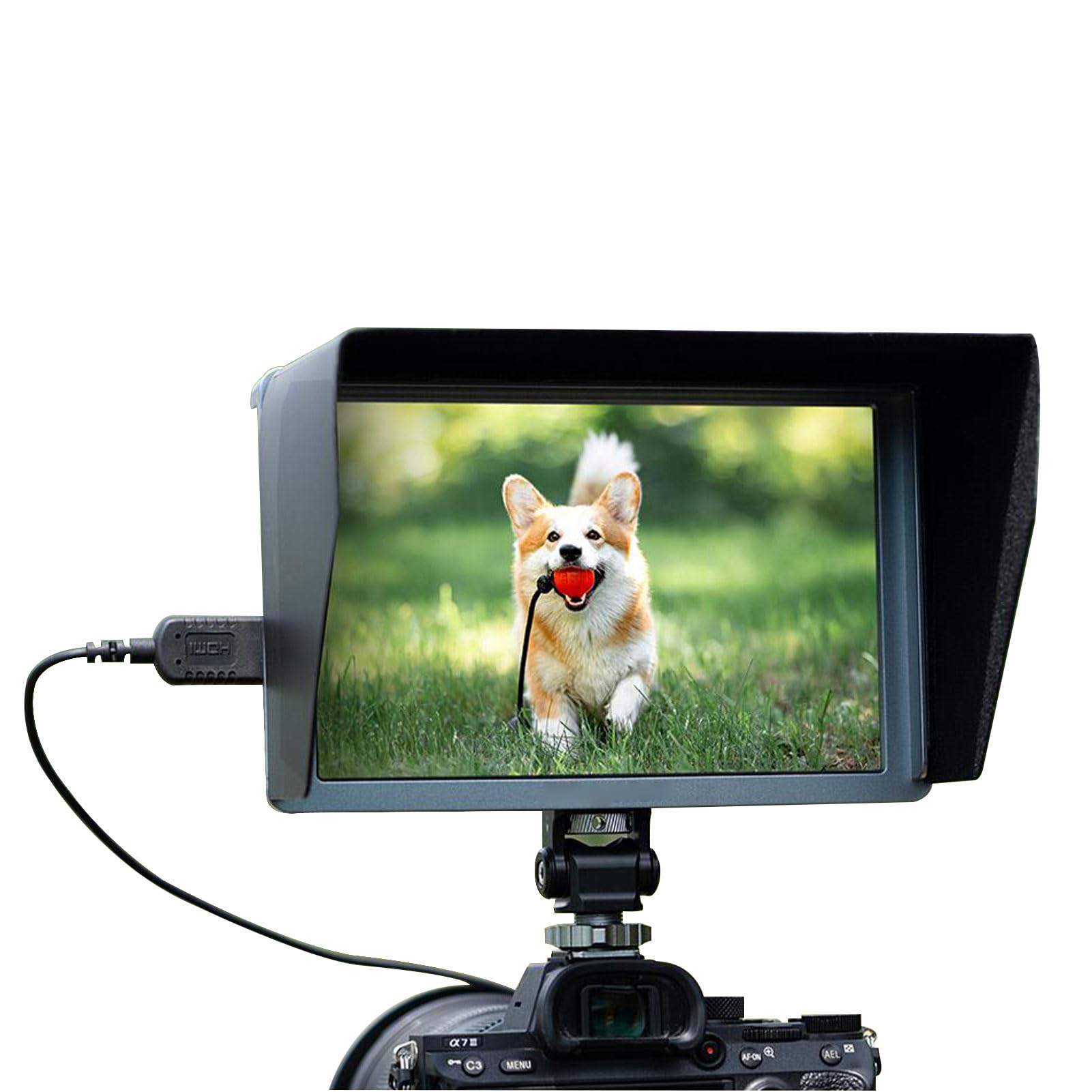 Karlak Monitor de Campo DSLR con Cámara de 7 Pulgadas, Pantalla Táctil 1280x800 para Videoblog, Diseño Delgado y Liviano con Entrada 4K, Amplio ángulo Visión y Botones
