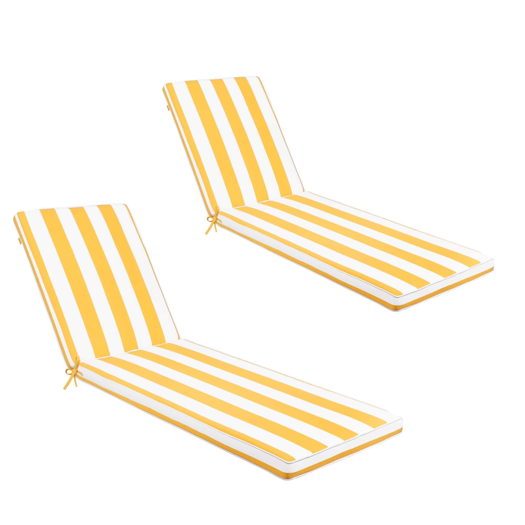 Only choice 2 Pcs Set Outdoor Lounge Chair Cushions Patio Chaise Lounge Chair Cushion Replacement Cushions Furniture Seat Cushions (Yellow White Striped) Striped