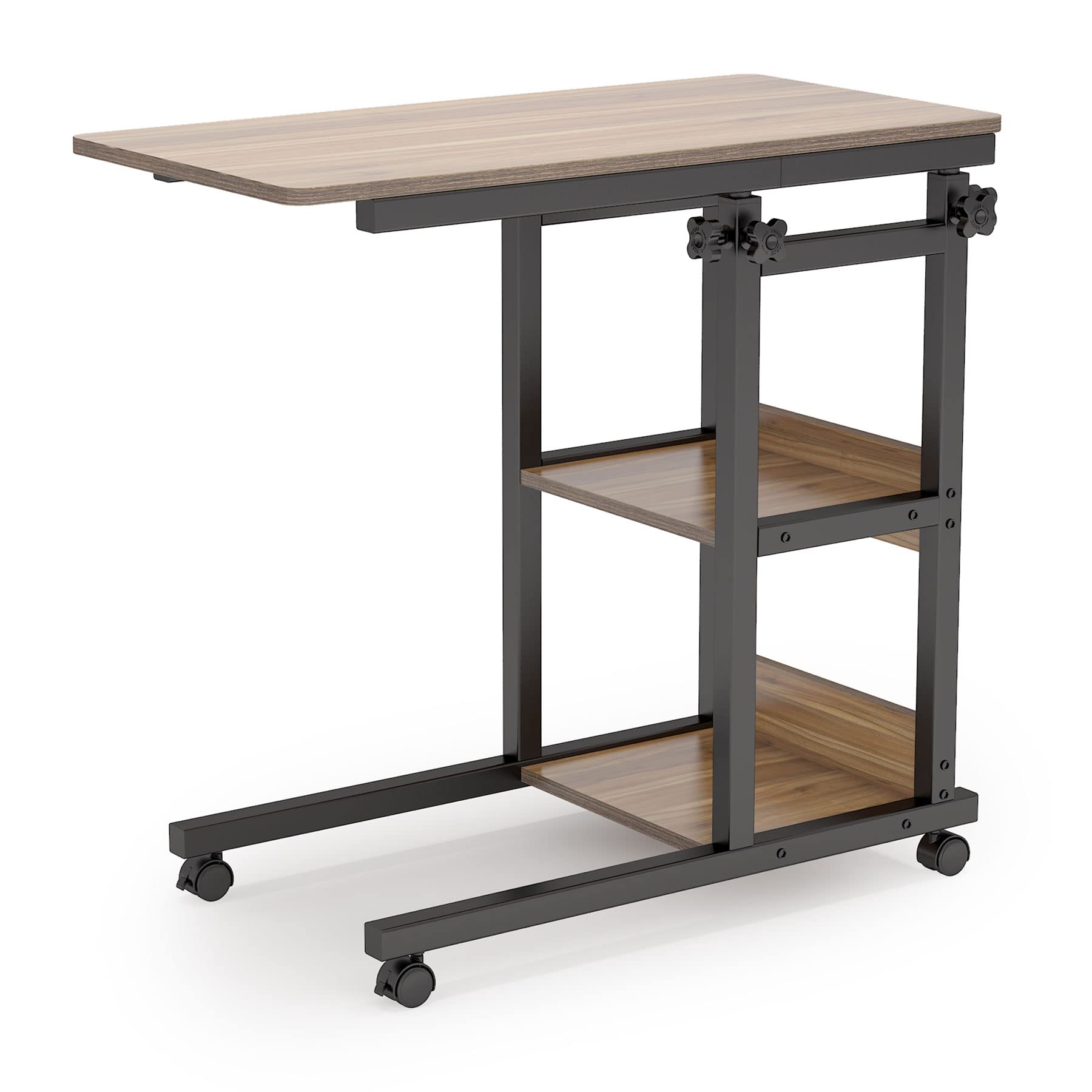 Tribesigns Adjustable C Table in a bedroom setting with a laptop.