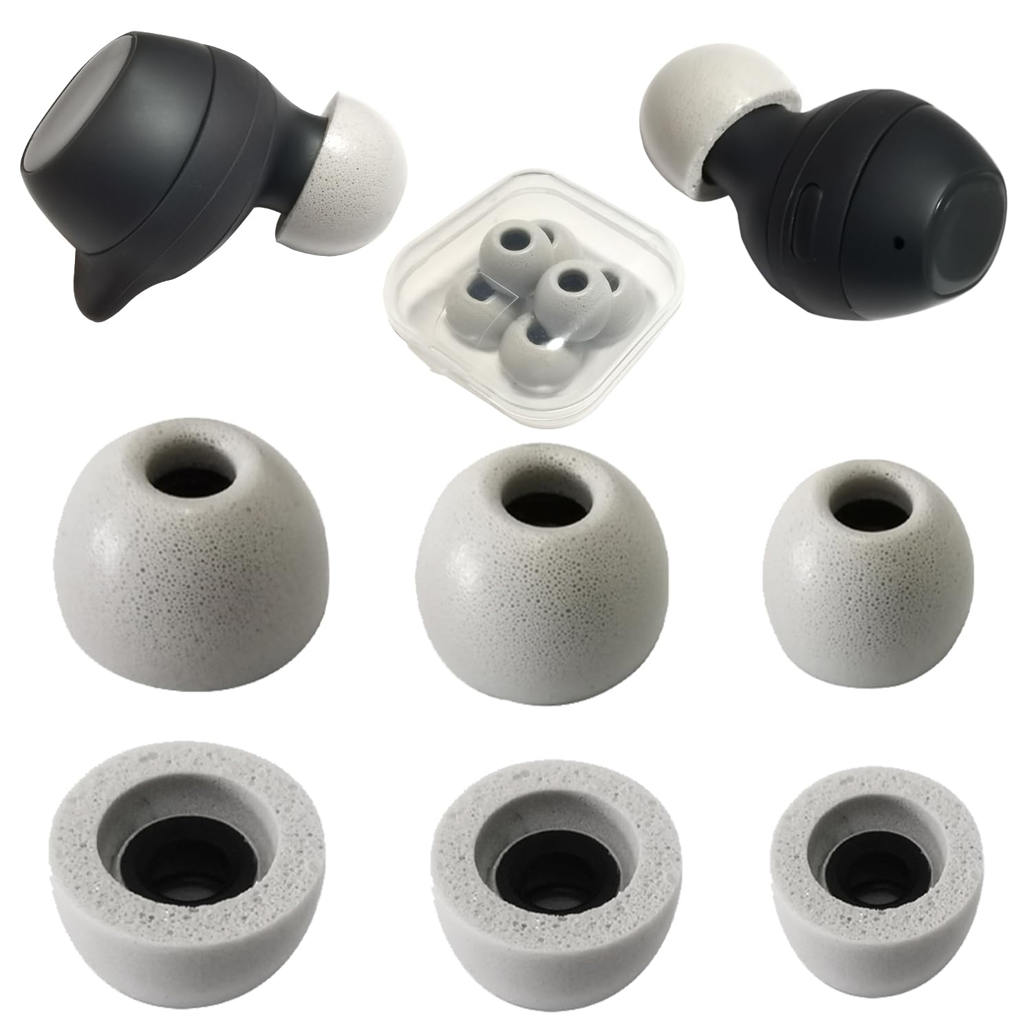 Memory Foam Ear Tips for Galaxy Buds FE Replacement Earbuds Tips for Samsung Galaxy Buds+/Galaxy Buds 2 Fit in Case Gray,3 Pairs LMS