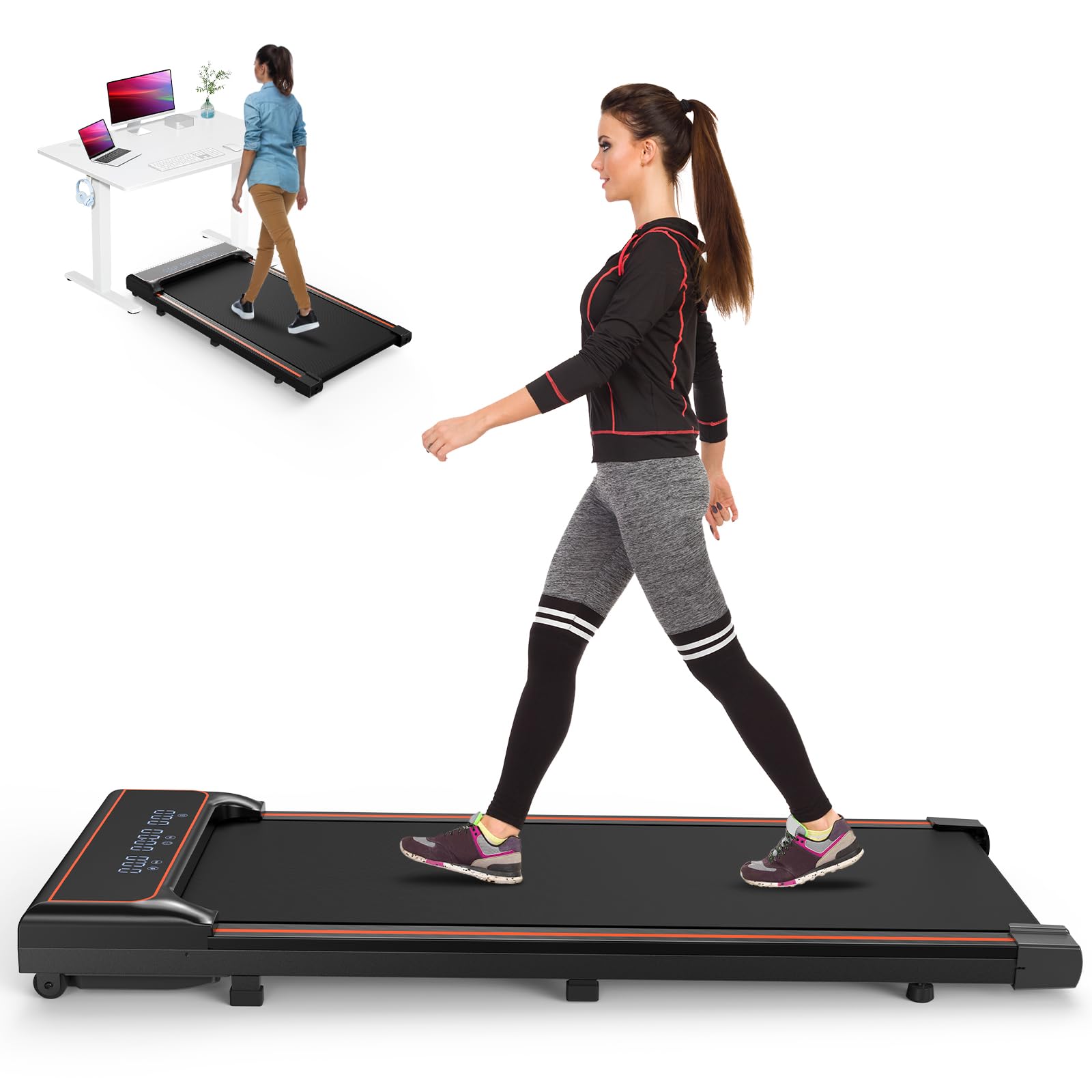 OLIXIS Compact Armless Treadmill for Small Spaces, Quiet Under-Desk Walking Pad, Slim & Portable Design for Home Office Workouts, Easy to Store, Ideal for Apartments and Work-from-Home Fitness